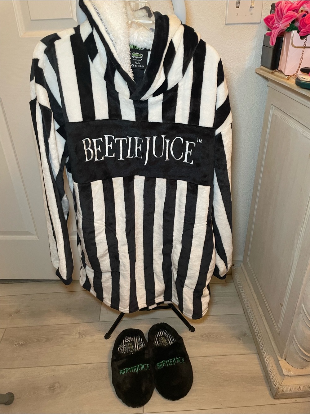 Primark Black & White Beetlejuice Striped Hooded Lounge Top